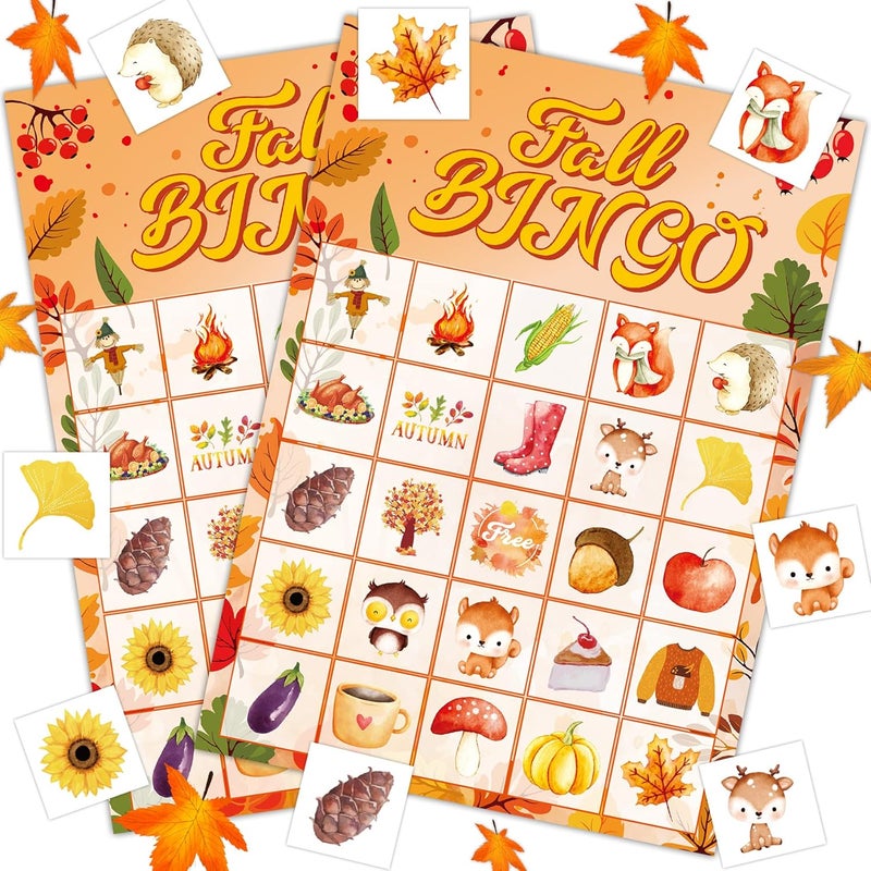 Joy Bang Fall Festival Games, Fall Bingo Cards for 24 Players Harvest Game Fall Crafts for Kids Adults Autumn Thanksgiving Party Favors Supplies Activities for Kids Family Classroom - Image 1